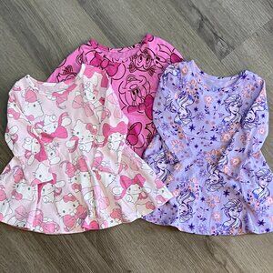 12 Month Character Print Long Sleeve 3 Dress Bundle